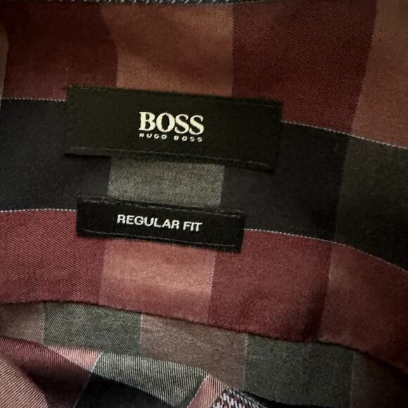 Men's BOSS Hugo Boss Red Gray Lando Checked Button Up Regular Fit Cotton Shirt L - Picture 8 of 11